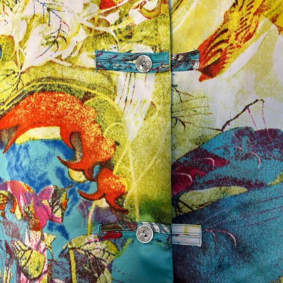 Natori Top Asian Art to Wear Haori Influenced Satin Stand Up Collar Size S - Picture 4 of 10